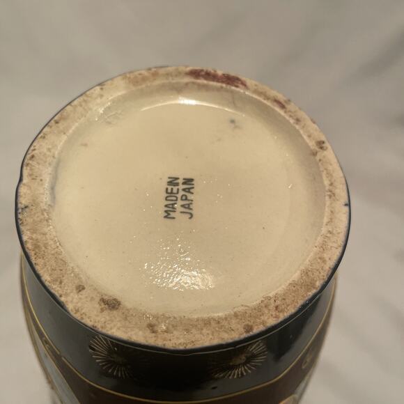 Antique Satsuma Pottery Vase Japan Cobalt Hand Painted Gold w/ Handles 8.5" - Picture 9 of 11